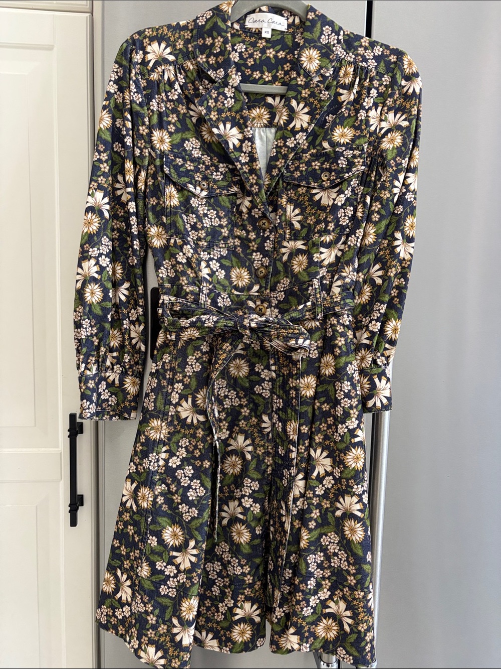 Cara Cara Navy Floral Long-Sleeve Belted Shirt Dress